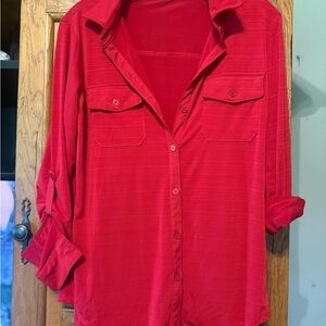 Source Unknown Red Button Down Shirt Notched Collar